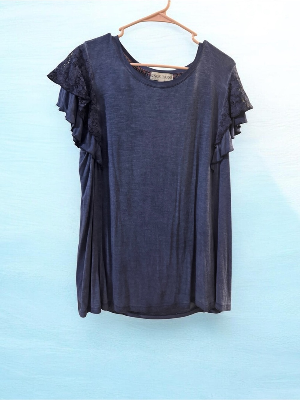 Knox Rose Navy Ruffle & Lace Short Sleeve Top